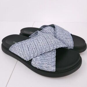 Calvin Klein Pacen Woven Crisscross Flat Slip On Blue Sandals Womens Size 7 M